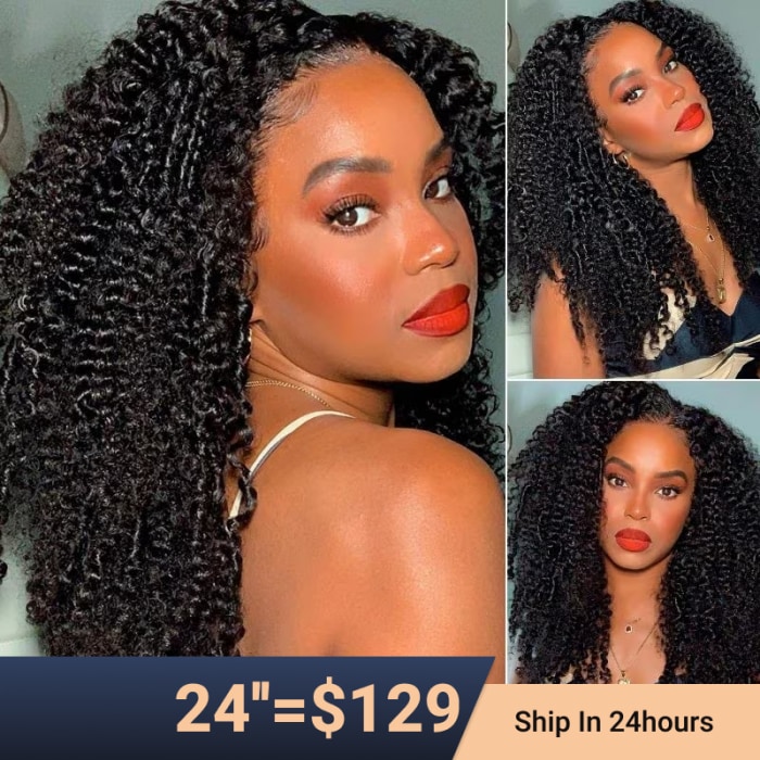 $129=24 Inch | Nadula Flash Deal 4C Kinky Curly 4x0.75 Lace Part Wig with Pre Plucked Hairline