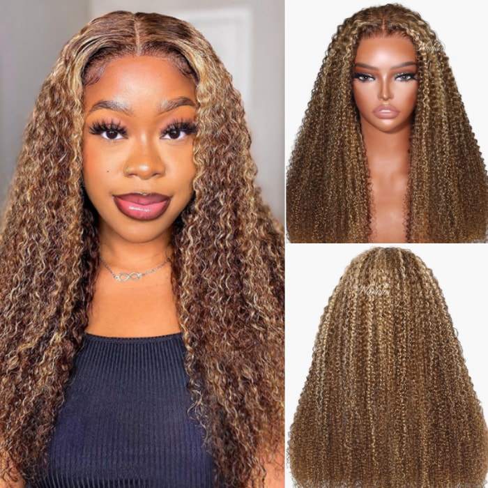 Nadula Flash Sale 6x4.5 Pre cut Lace Blonde Highlight Color Kinky Curly 4C Must-Have Style Wigs