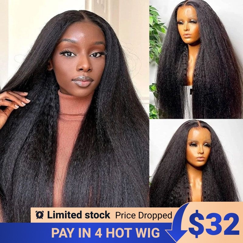 $32 Pay In 4 | Nadula Kinky Straight 13x4 Lace Front Human Hair Wig Put On And Go With Kinky Edge