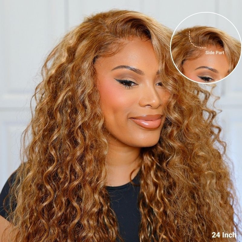 Nadula 50% Off Flash Sale Honey Blonde Water Wave Invisible Knots Highlights Wig Put on and Go