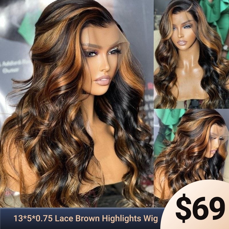 Nadula Flash Sale Body Wave Brown Highlight 13x5x0.5 T Part Lace And 7x5 Byebye Knots Lace Wig