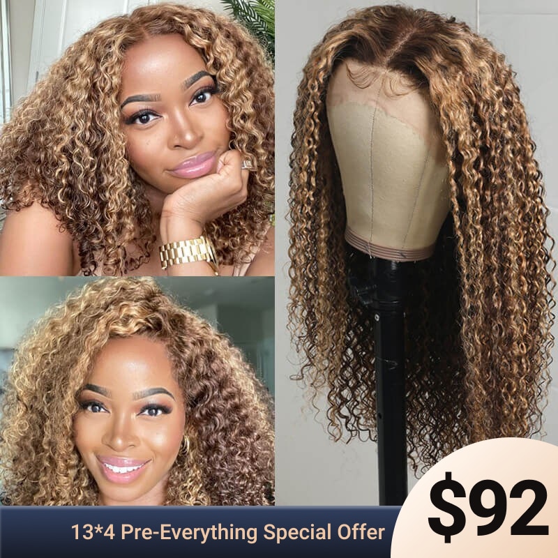 Nadula Flash Sale 13x4 Lace Front Pre Bleached Lace Honey Blonde Jerry Curly Highlight Wig With Babyhair