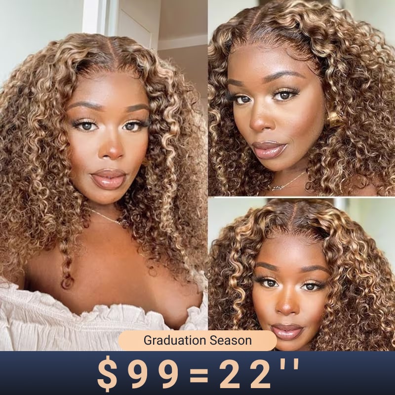 22 Inch=$99 | Nadula Flash Sale 13x5x0.75 T Part Honey Blonde Highlight Brown Curly Lace Wigs Pre Plucked