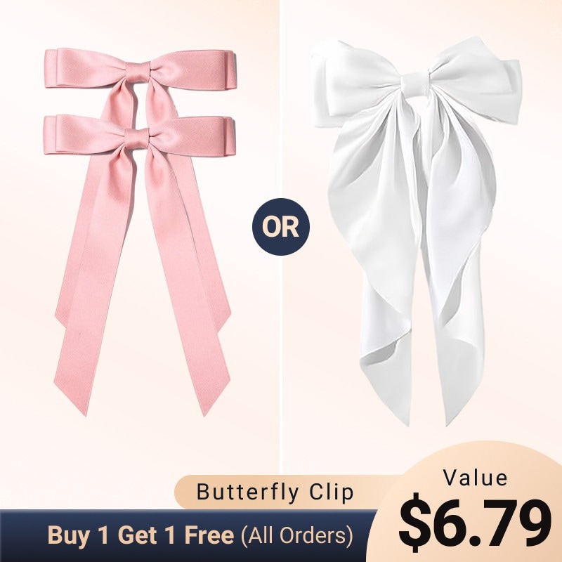 Nadula White Ribbon Bow Hair Clip Bows Ribbon Or Silky Satin Pink Hair Bows for Women Girls Free Gift