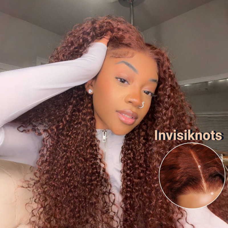 Nadula Bye Bye Knots Wig 2.0™ | 7x5 Invisible Knots Reddish Brown Curly Put and Go Wig