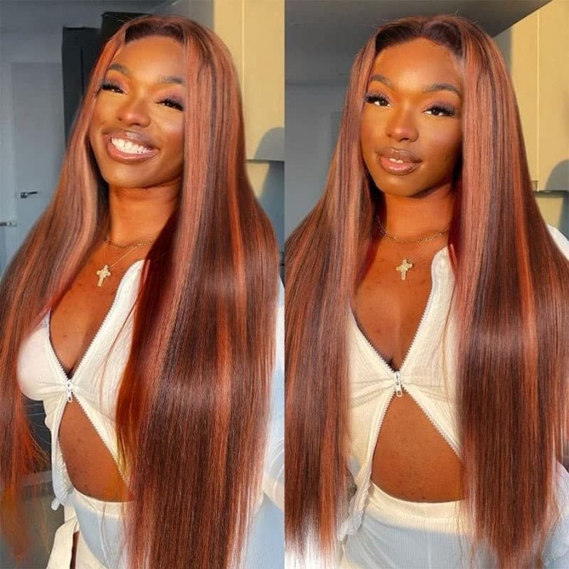 Clearance Sale | Nadula Mixed Ginger Highlights 4C Kinky Straight Lace Frontal Wig