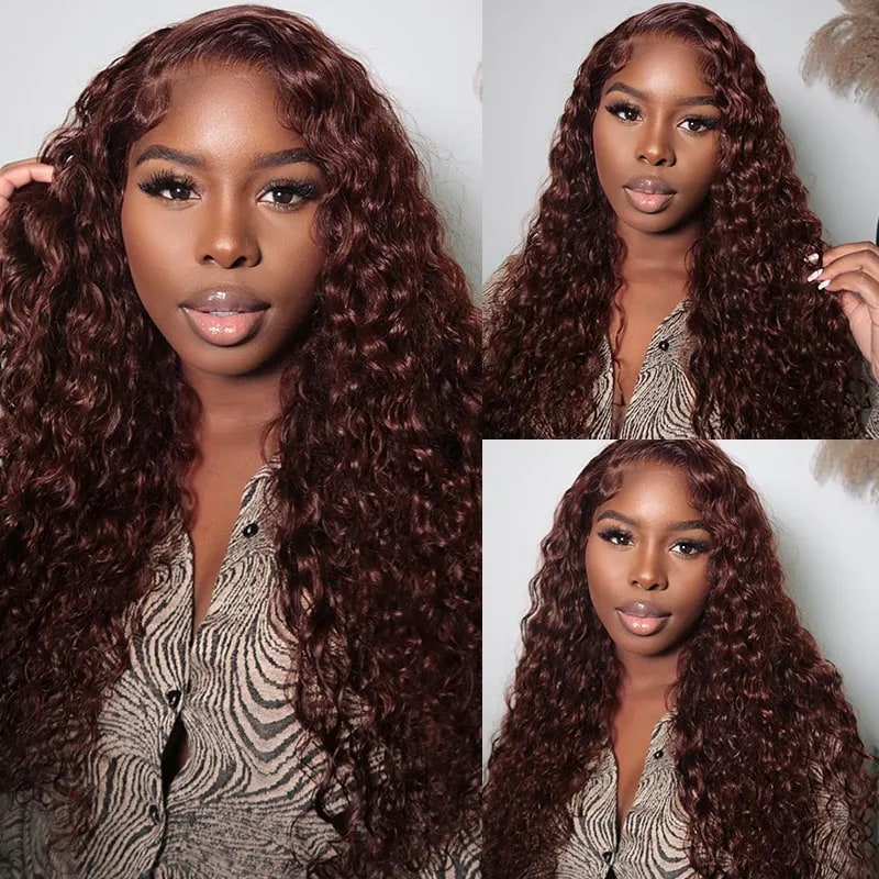 Nadula Clearance Sale Water Wave Dark Auburn Color Wig 13x4 Lace Front Reddish Brown Human Hair Wig Pre-plucked