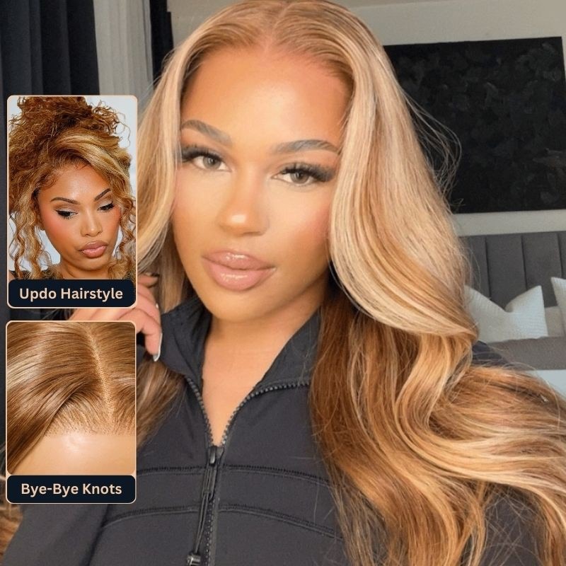 Nadula Bye Bye Knots Wig 2.0™ | 7x5 Invisible Knots Honey Blonde Highlight Body Wave Put and Go Wig