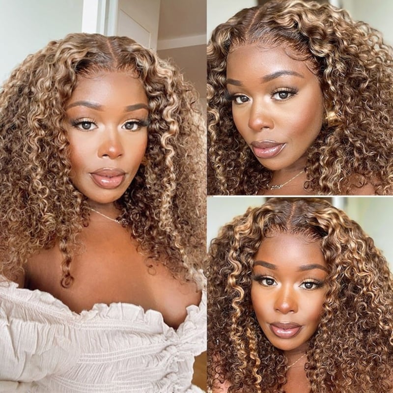 Nadula Bye Bye Knots Wig 2.0™ | 7x5 Pre Bleached Lace Wig Put on and Go Honey Blonde Jerry Curly Highlight Wig