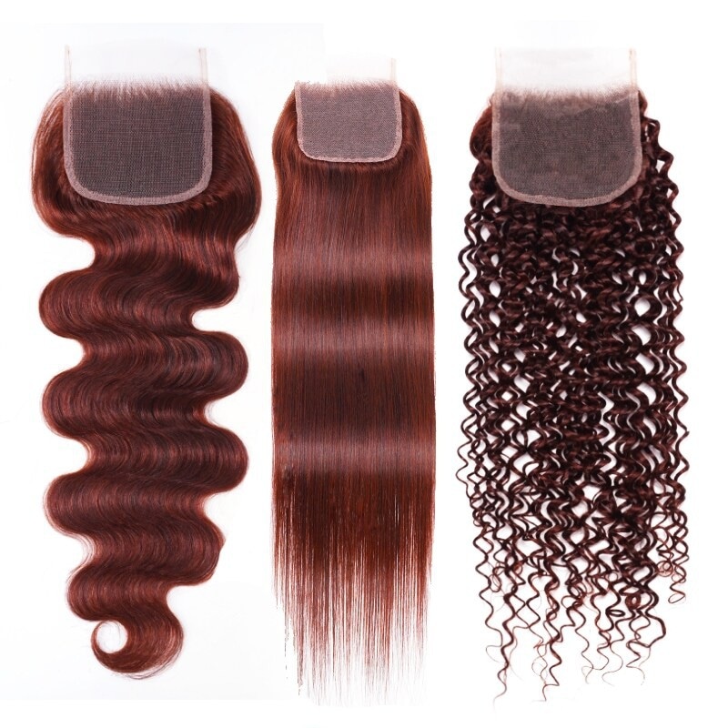 Nadula 4x4 Lace Closure Reddish Brown Color Body Wave Curly and Straight High Quality Human Hair