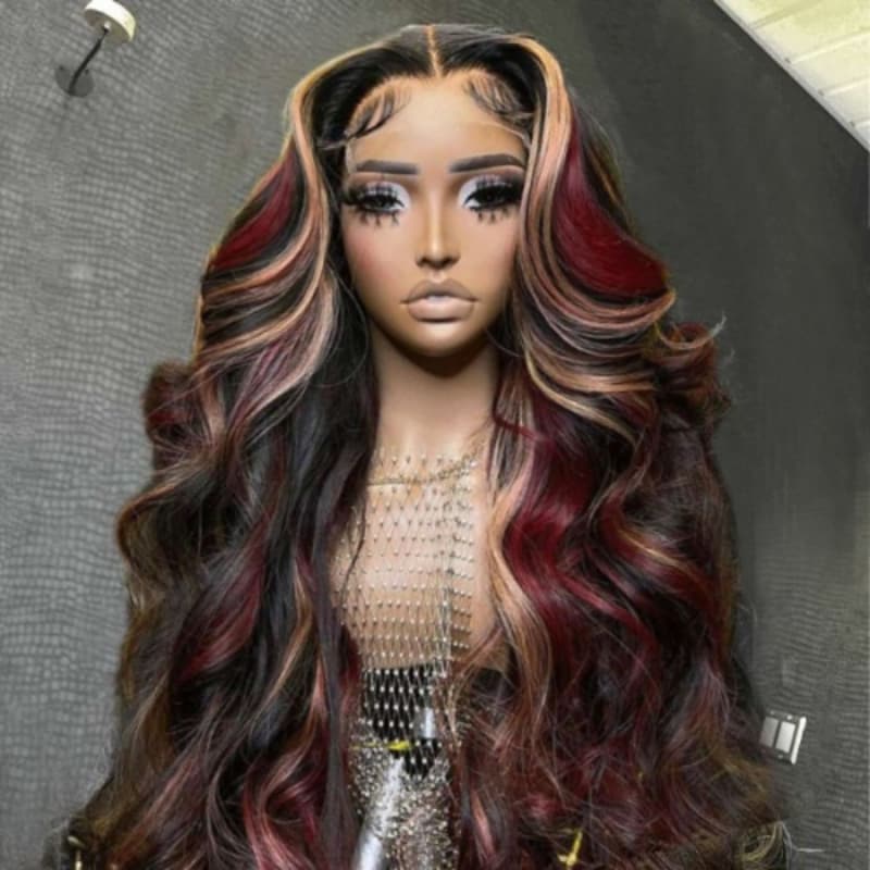 Nadula Bye Bye Knots Wig 2.0™ | 7x5 Loose Wave Multi Blonde And Red Color Highlights Invisible Knots Wig Put On And Go