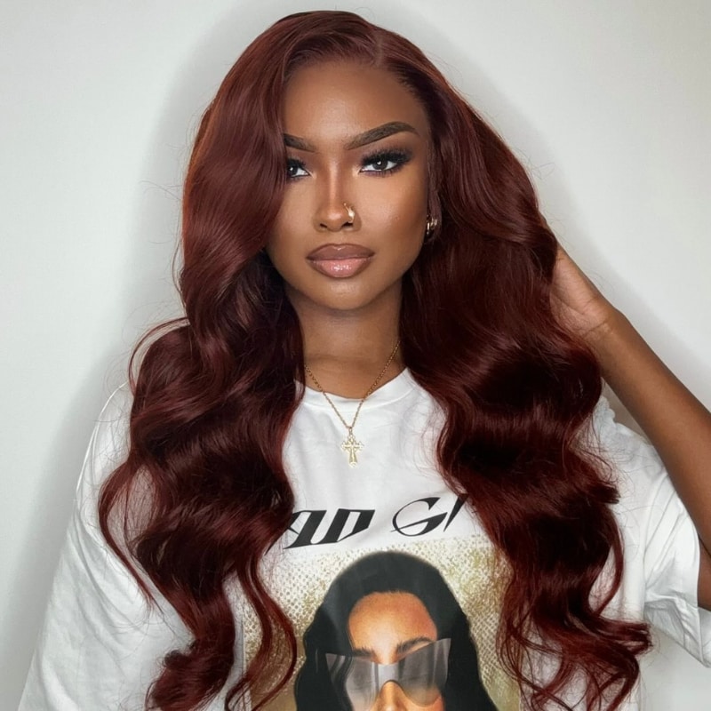 Nadula Bye Bye Knots 2.0™ | 7x5 Reddish Brown Body Wave Pre Bleached Invisible Knots Glueless Wig