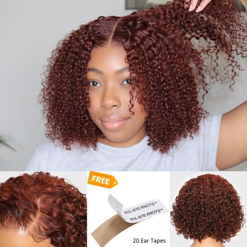 Nadula Bye Bye Knots Wig 2.0™ | 7x5 Short Deep Small Curly Reddish Brown Color Put on and Go Human Hair Wig