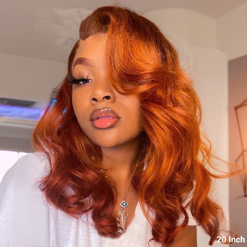 Nadula Pre Everything Wig 2.0™ | 13x4 Lace Front Orange Ginger Colored Body Wave Put on and Go Transparent Wig