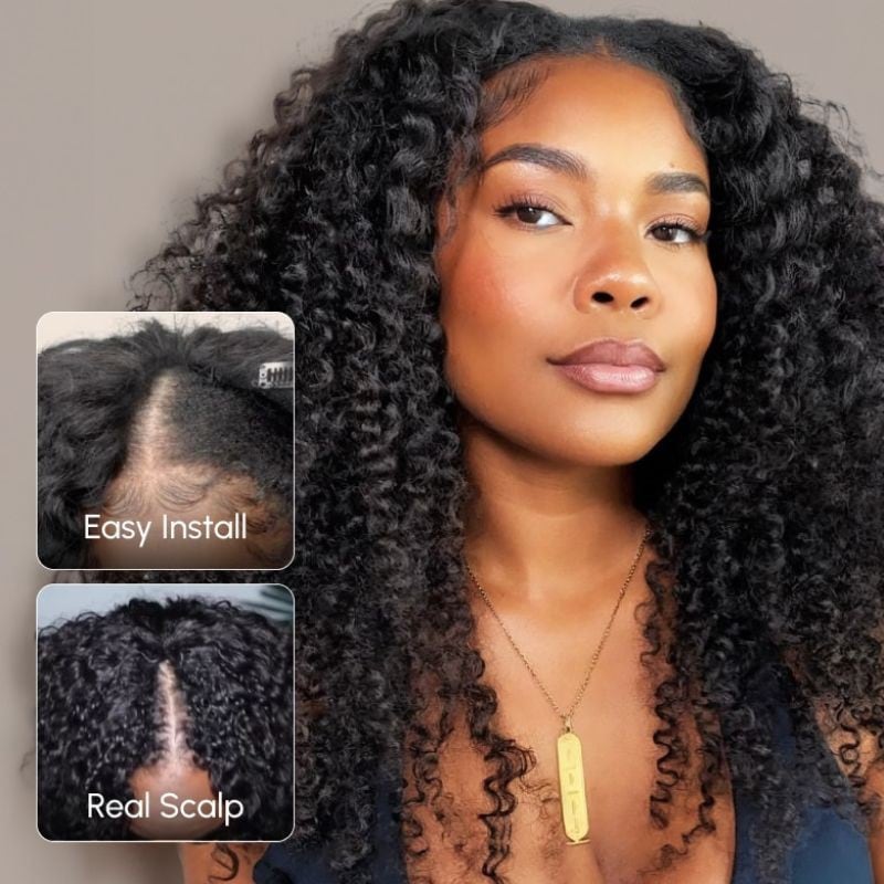 Nadula Glueless Kinky Curly Beginner Friendly V Part Wigs No Leave Out Protective Style