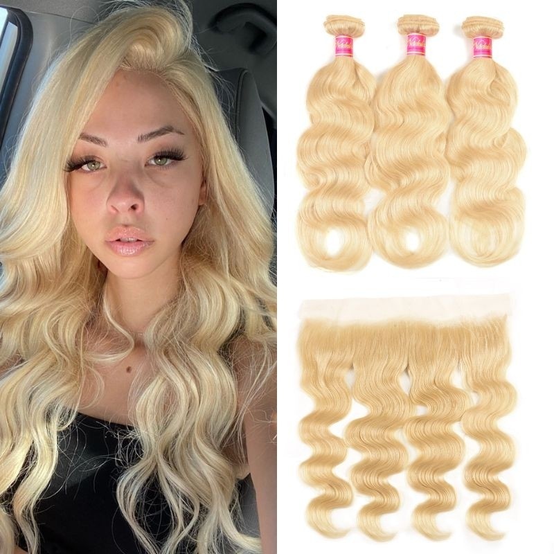 Nadula Hot Selling Blonde Body Wave 13x4 Inch Lace Frontal With Bundles Hair