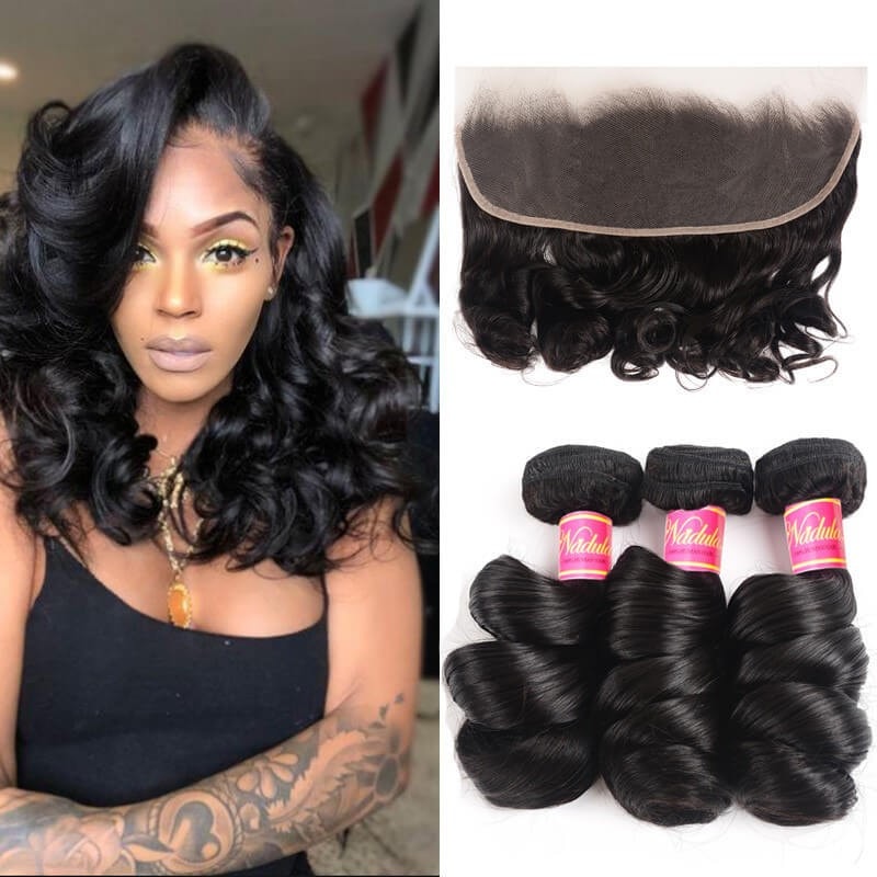 Nadula Loose Wave Bundles With 13X4 Lace Closure Frontal Human Hair Wave Style