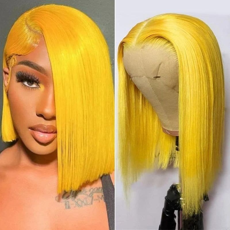 Clearance Sale | Nadula Lemon Yellow Bob Wig 13x4 Lace Frontal Wig Pre Plucked with Natural Hairline