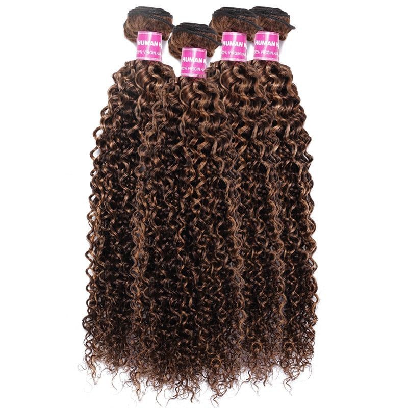Nadula Wholesale Curly Virgin Hair 10 Bundles Deal Reddish Brown/ Blonde Highlight Color