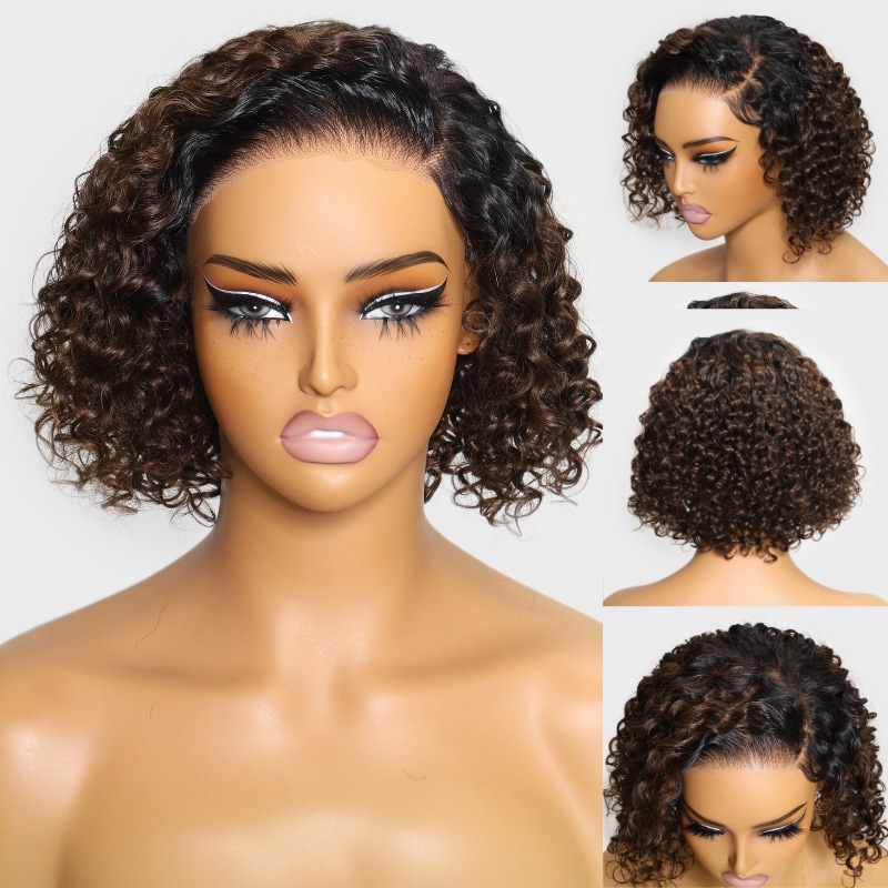 Nadula Bye Bye Knots Wig 2.0™ | 7x5 Short Deep Small Curly Black to Chestnut Brown Color Put on and Go Wig