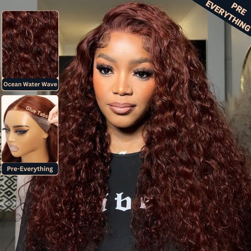 Nadula Pre everything Wig 2.0™|13x4 Lace Reddish Brown Water Wave Real Ear to Ear Lace Put on and Go Frontal Wig