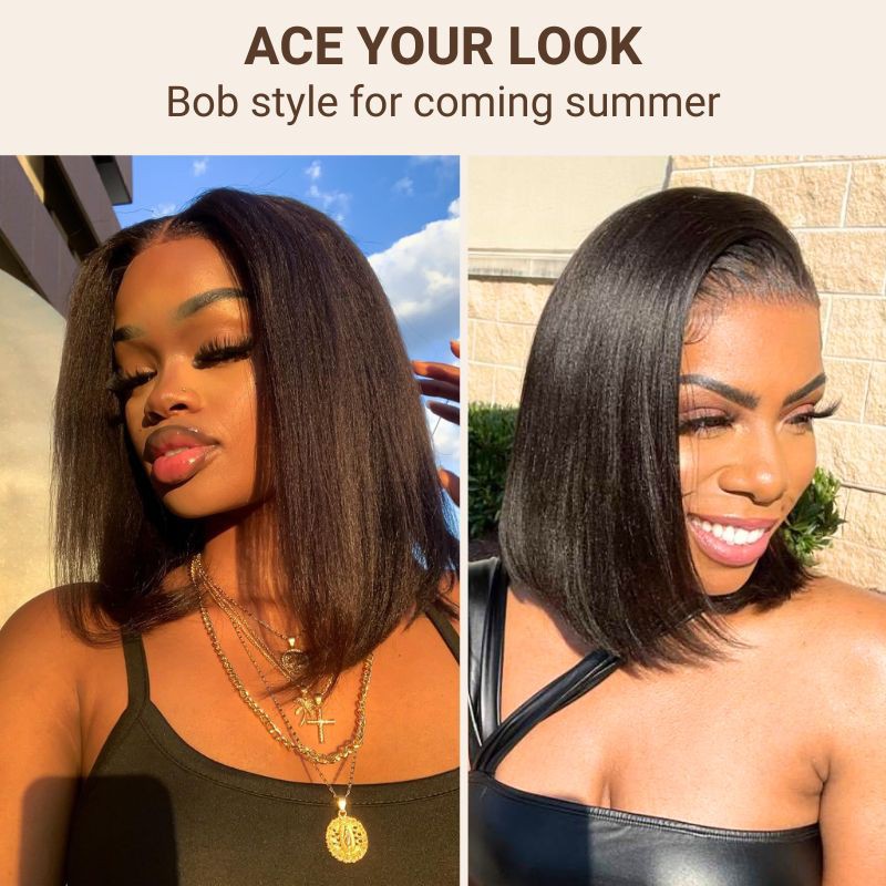 Nadula Bye Bye Knots 2.0™ | Yaki Bob 7x5 And 13x4 Pre-Bleached Natural Looking Straight Glueless Summer Wig